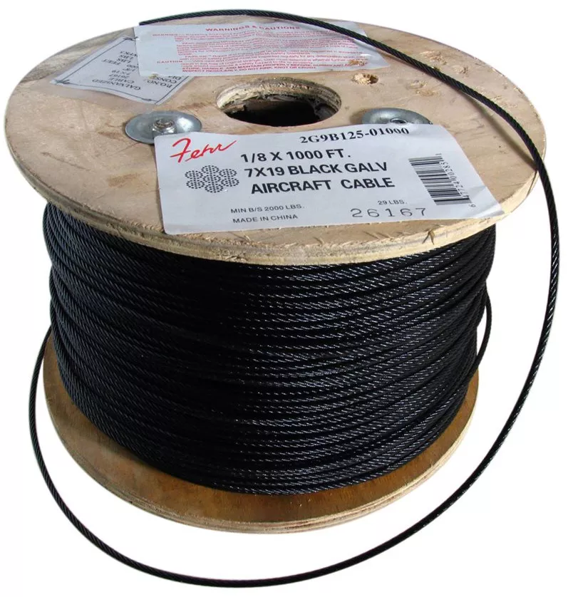 (1xRL) 1/4 X 1000 FT - 7X19 Black Galvanized Aircraft Cable 2G9B250-01000