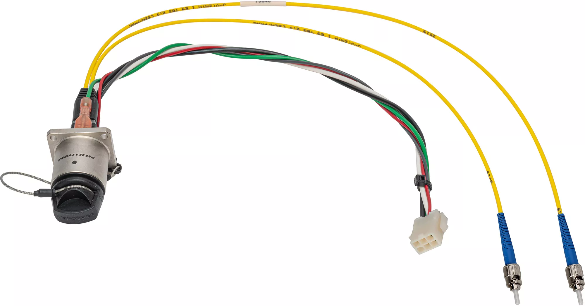Camplex Female DRAGONFLY Chassis Mount to Dual ST & 6-Pin RG Internal Fiber Breakout- 12 Inch HF-NOCFBP8ST12IN